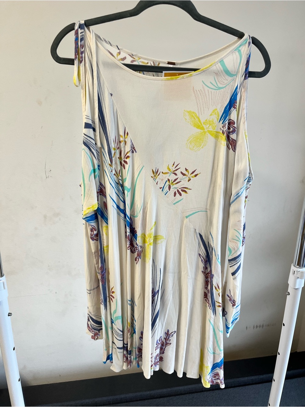 Free People Cream Floral Long Sleeve Dress with Yellow & Blue Accents
